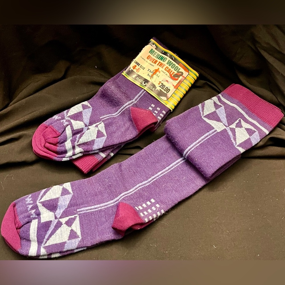 Goldie’s 2 Pair Purple Merino Wool Over the Calf Socks Women’s Shoe Size 4-6 Ski